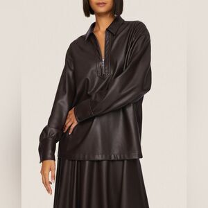 Rebecca Taylor Faux Leather Top in Brown, NWT, Size L